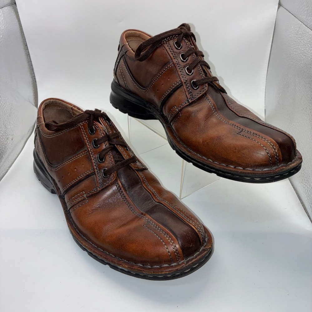Clarks Mens Brown Leather Lace Up Oxford Bicycle Toe Casual Dress Shoes 8.5